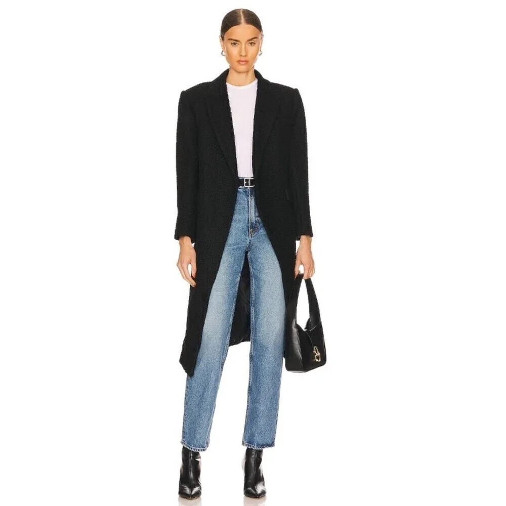 NEW L'Academie Boucle Wool Micha Long Coat Black Tailored Old Money Minimal XS - Picture 2 of 15